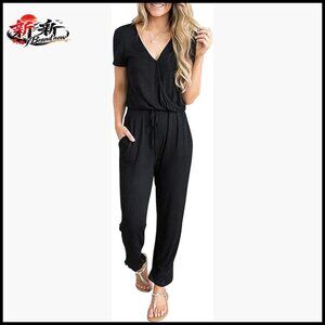 Polyester Viscose Elastane Jumpsuit Short Sleeve Loose Fit Romper
